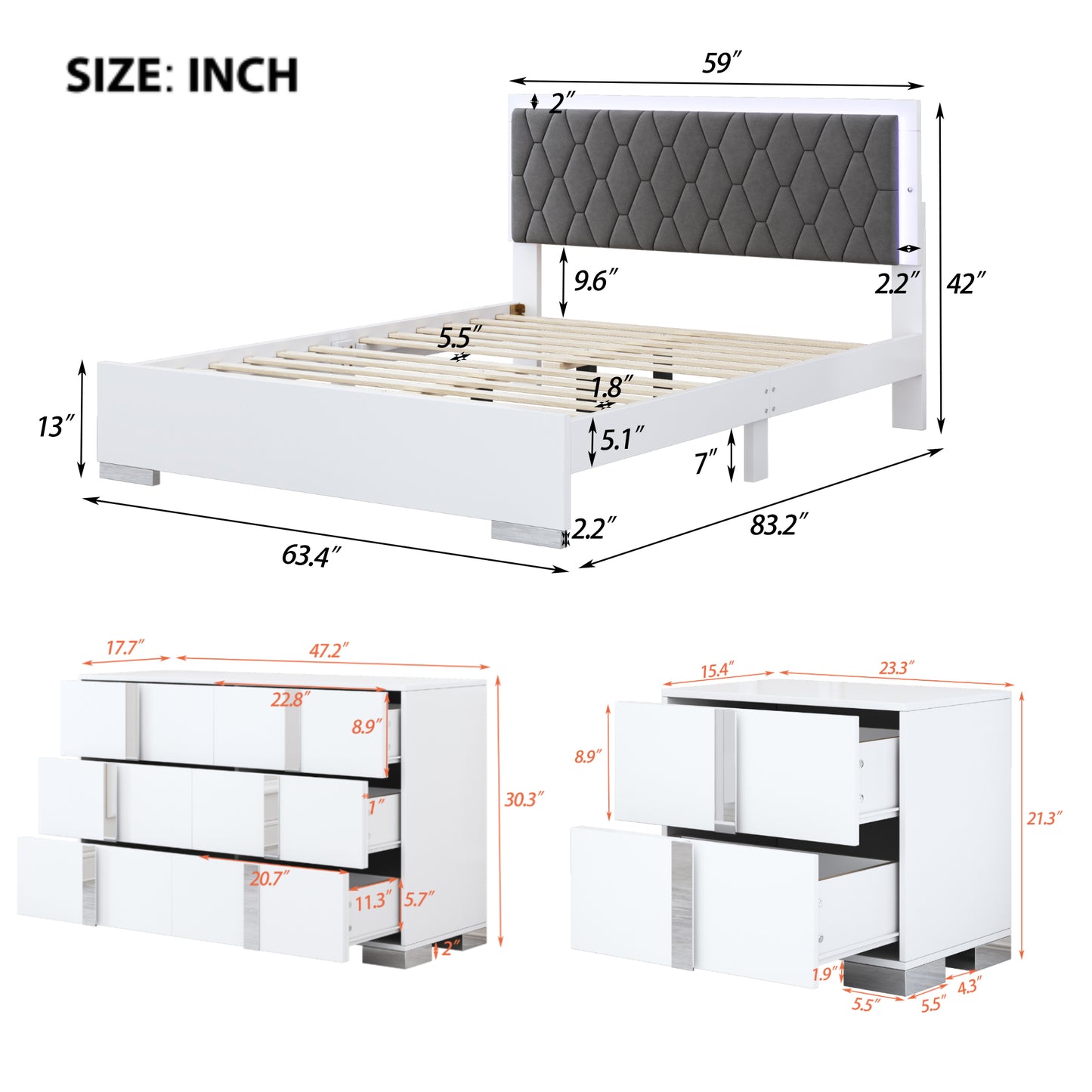 Sonoma Contemporary LED Upholstered Bedroom Set