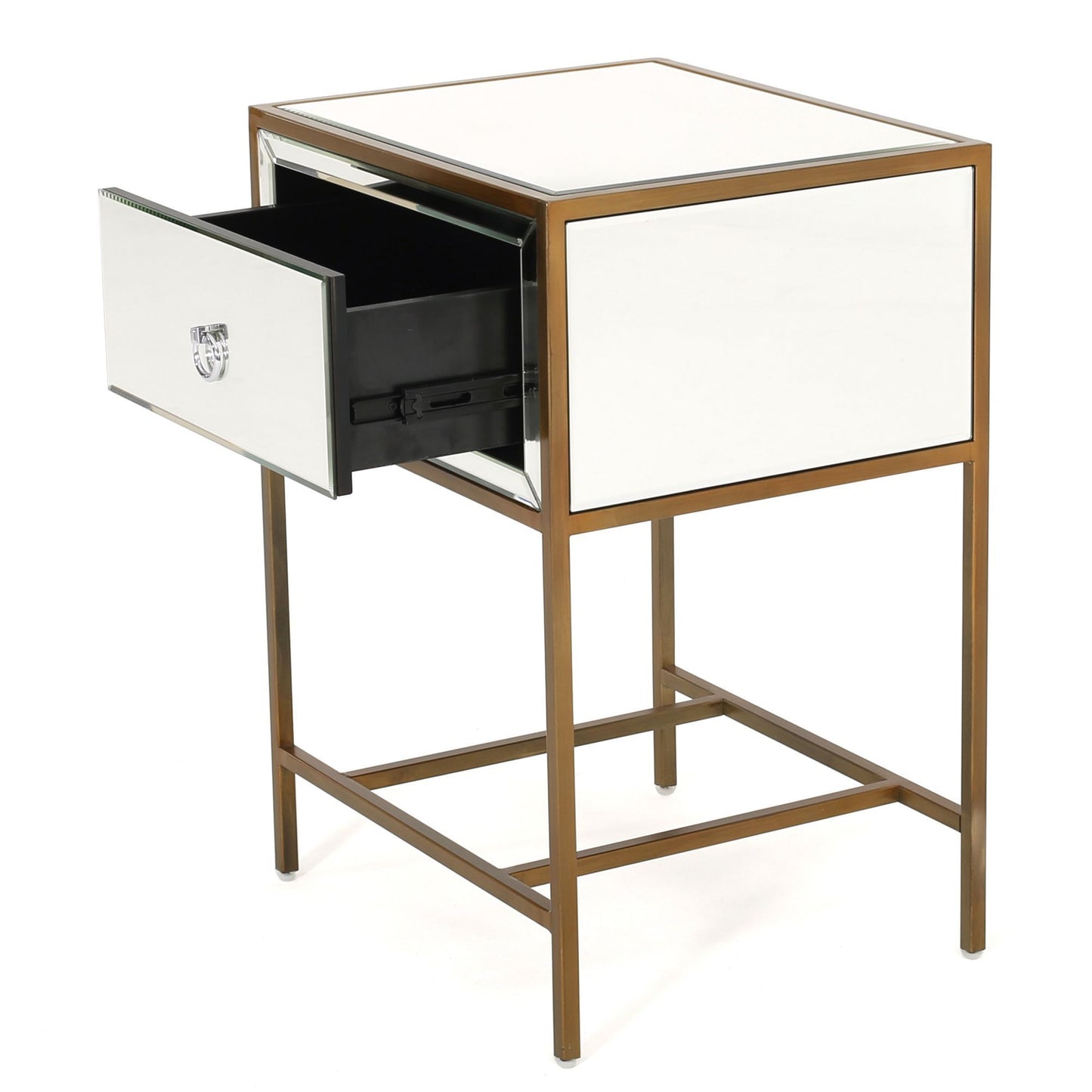 Cleo Contemporary Mirrored Nightstand Storage Side Table