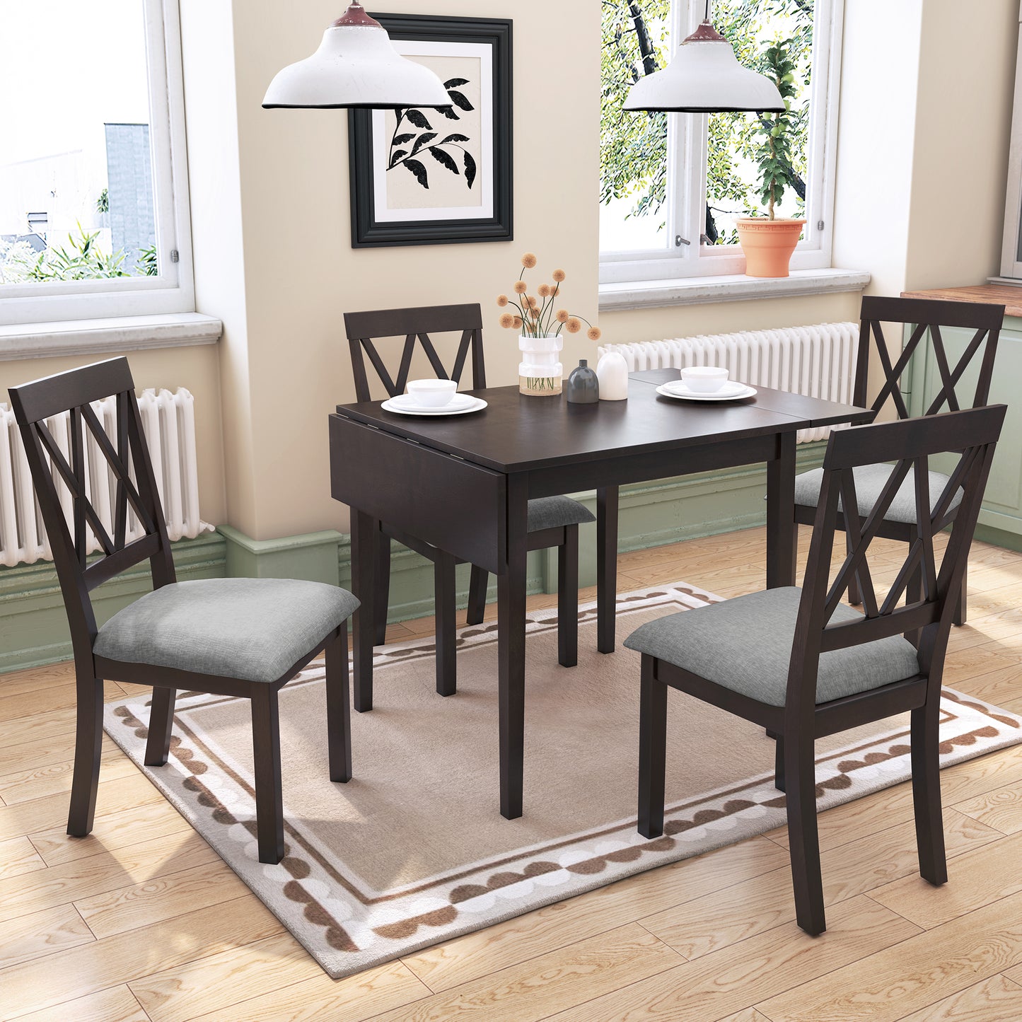 Emery Modern Foldable 5-Piece Extendable Dining Set