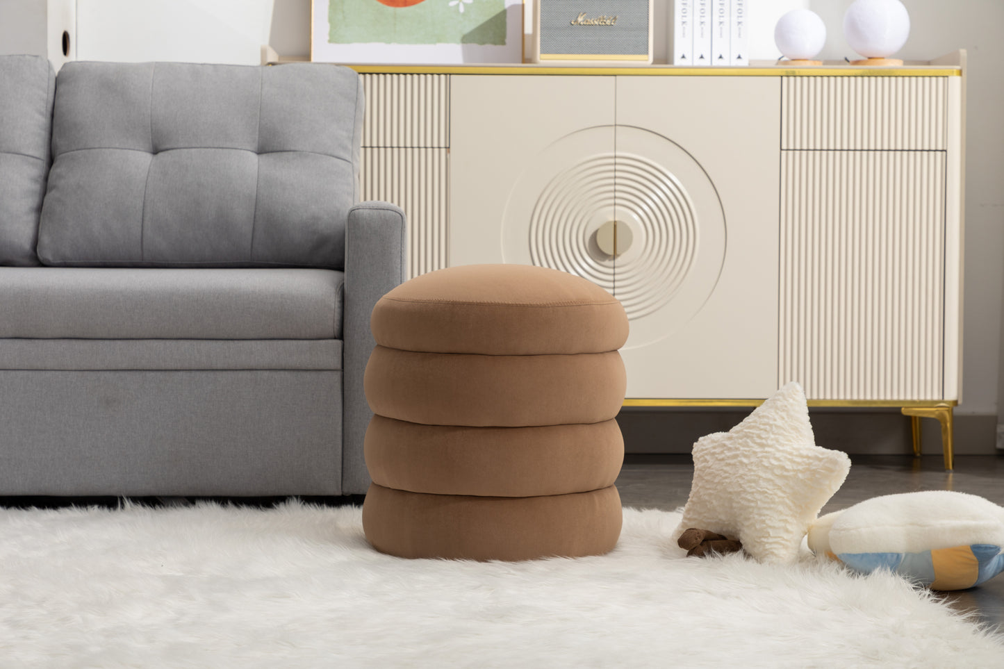 Ghivi Contemporary Velvet Round Footrest Ottoman