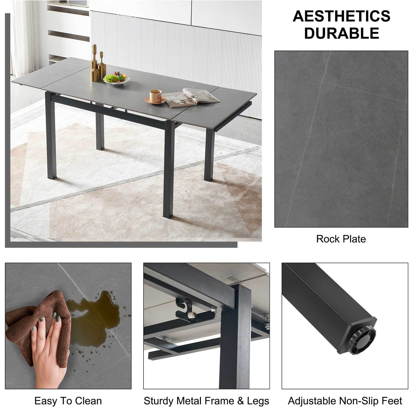 Cleo Modern Ceramic Expandable Table