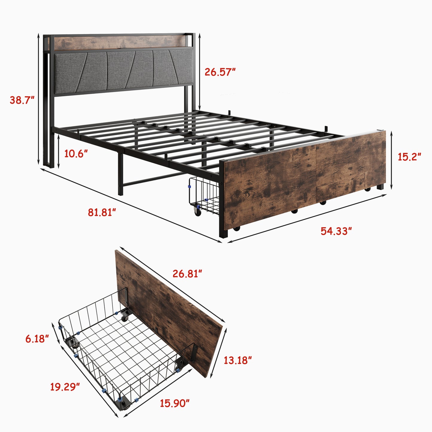 Eda Industrial Vintage Storage Bed
