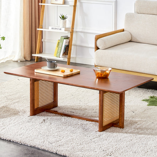 Niles Mid-Century Walnut Imitation Rattan Tea Table