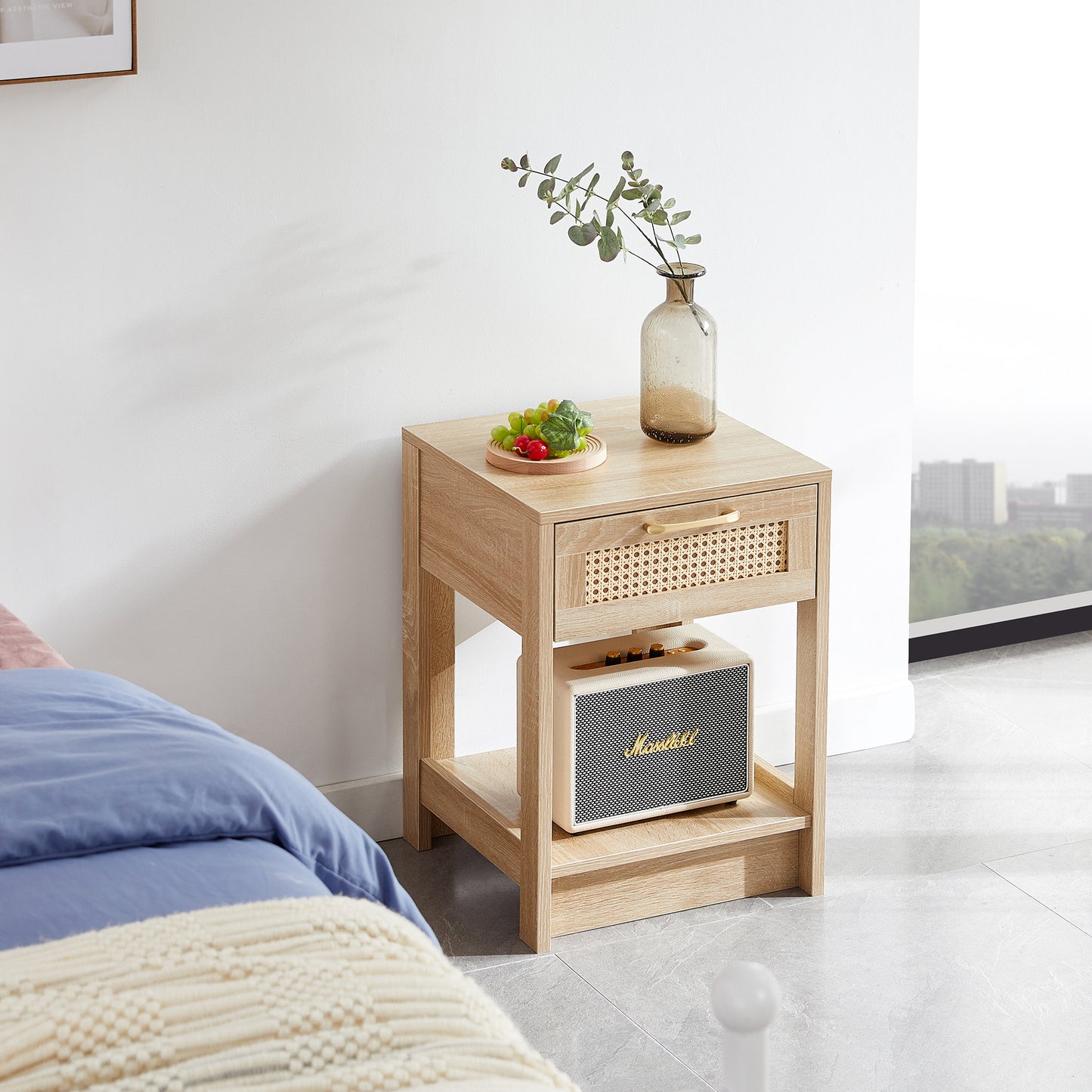 Niles Mid-Century Rattan Drawer Side Table
