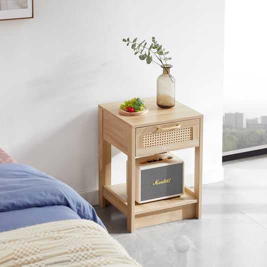 Niles Mid-Century Rattan Drawer Side Table