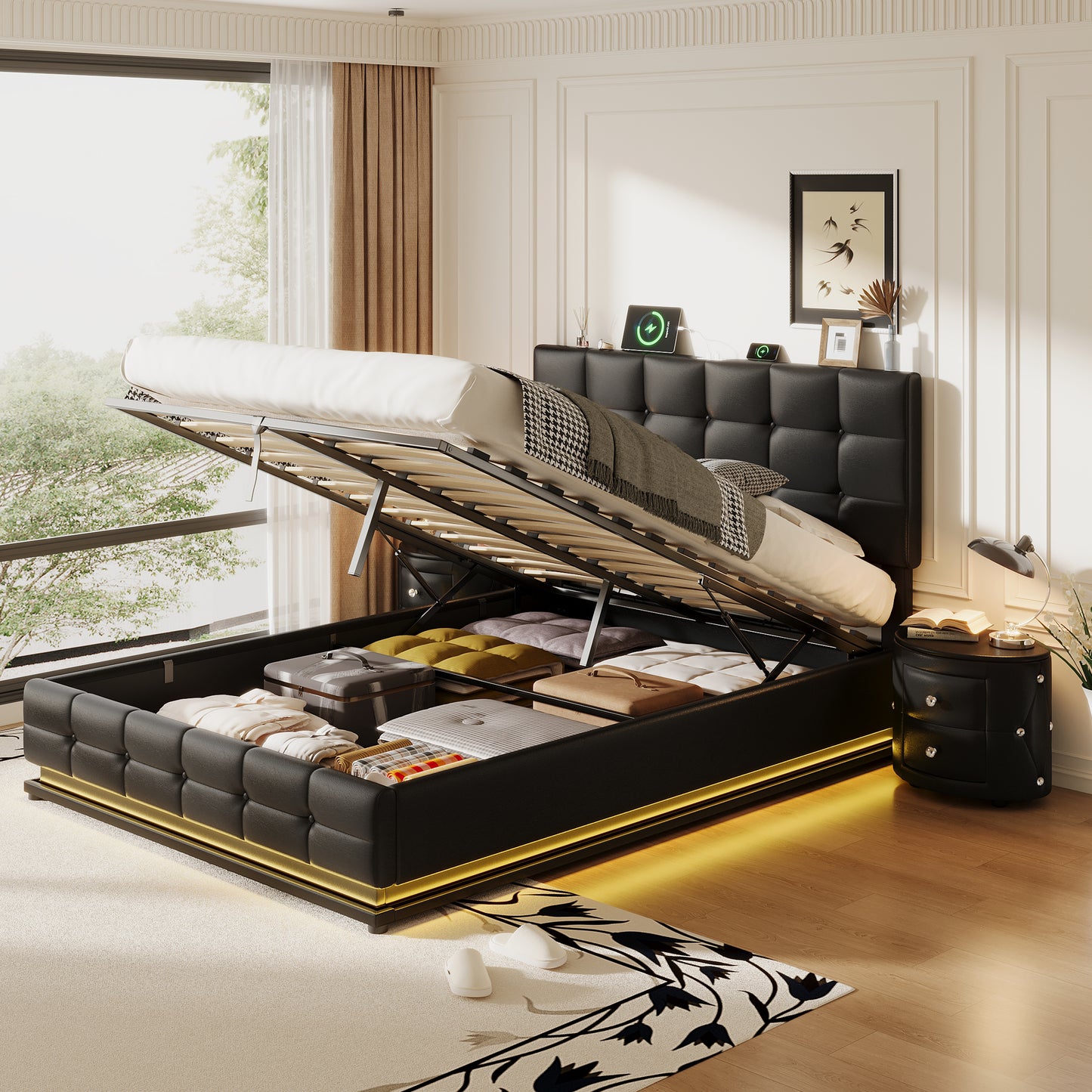 Napa Modern LED Storage Hydraulic Bedroom Set