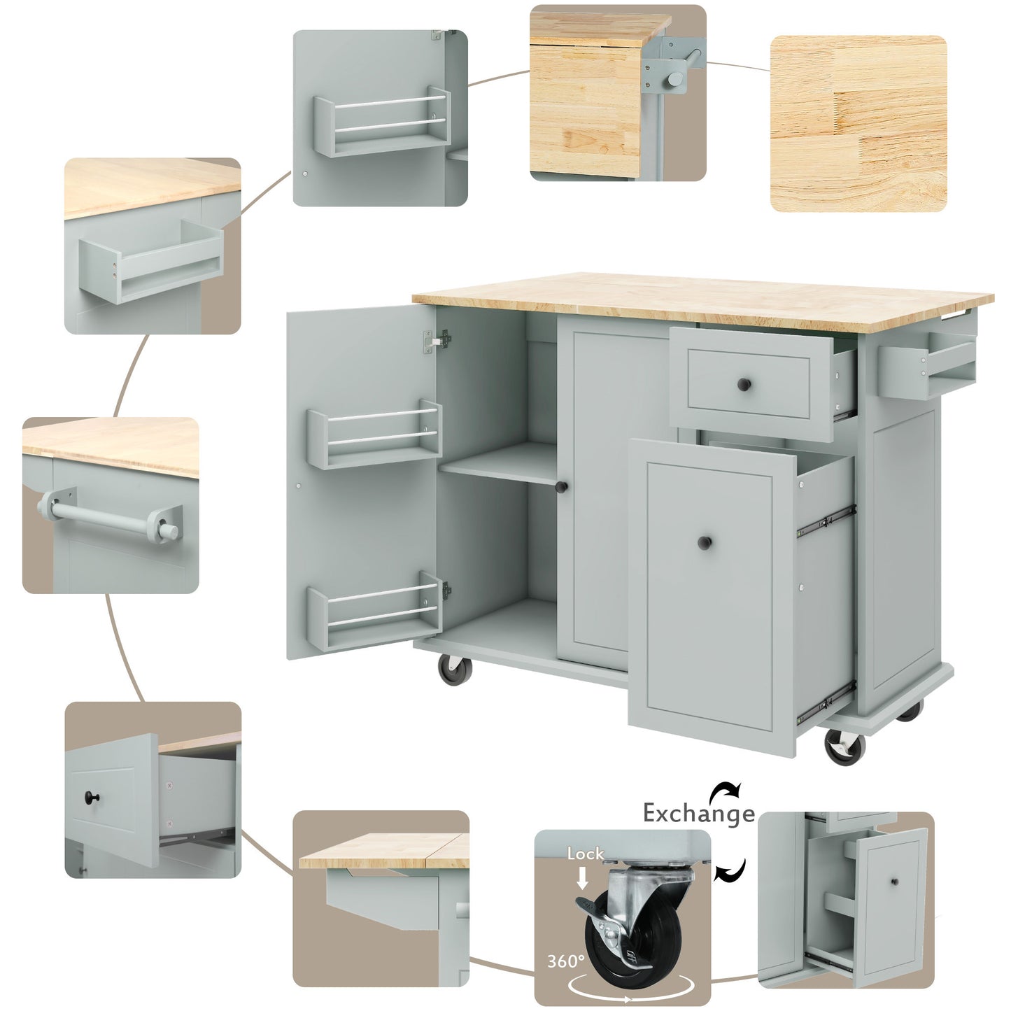 Somerset Modern Rolling Kitchen Cart Organizer
