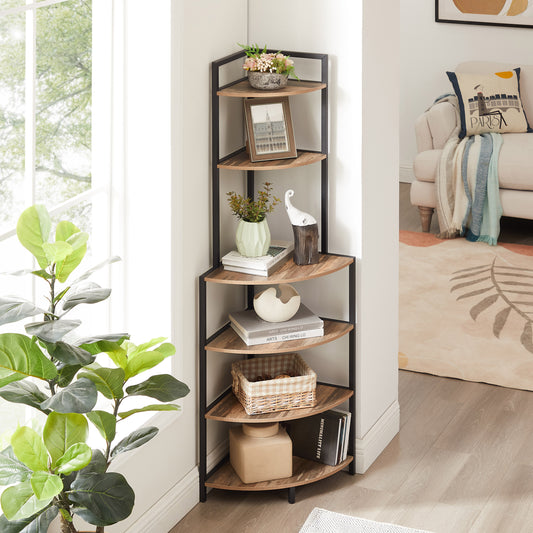 Cleo Modern Rustic 6-Tier Corner Bookcase