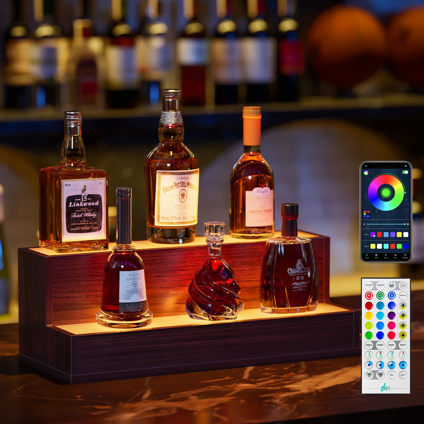 Luz Modern LED Lighted Liquor Bottle Display Shelf