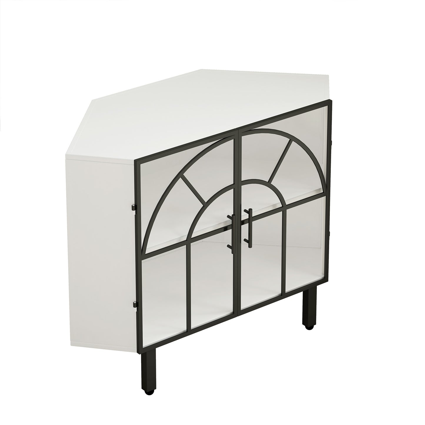 Mission Contemporary Glass Hexagonal Corner Cabinet