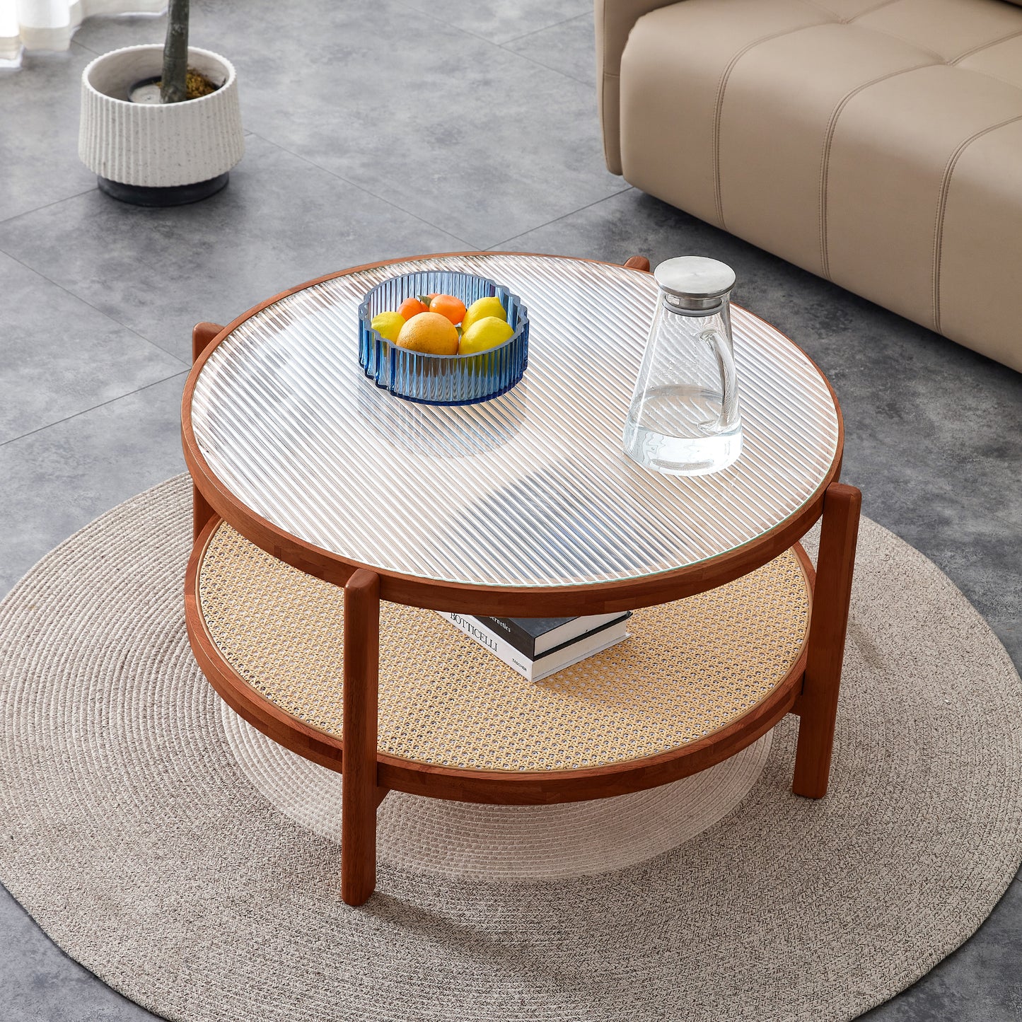 Marcel Modern Arden Wood Rattan Table