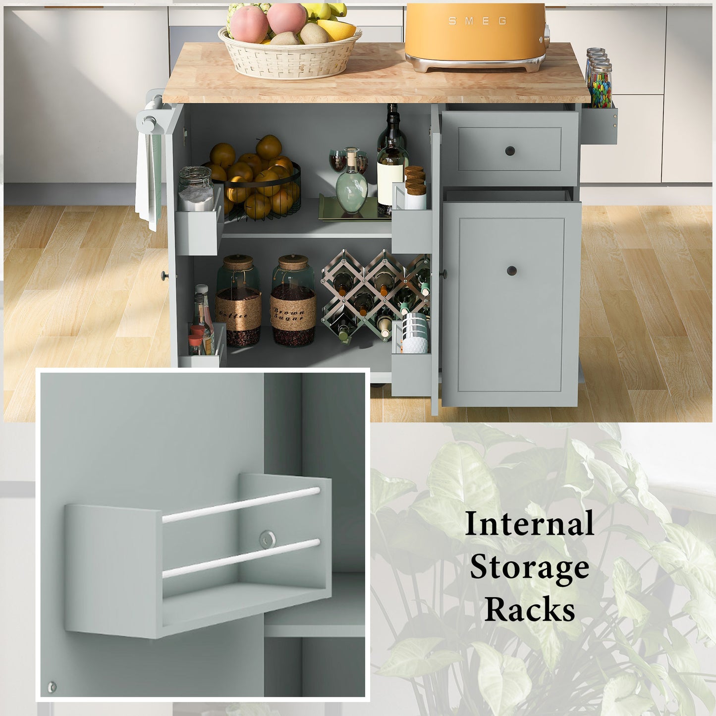 Somerset Modern Rolling Kitchen Cart Organizer