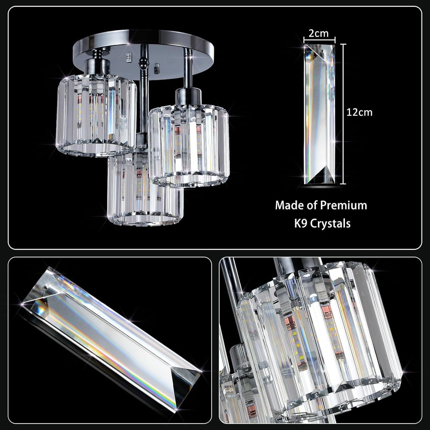 Eda Contemporary Crystal Flush Ceiling Light