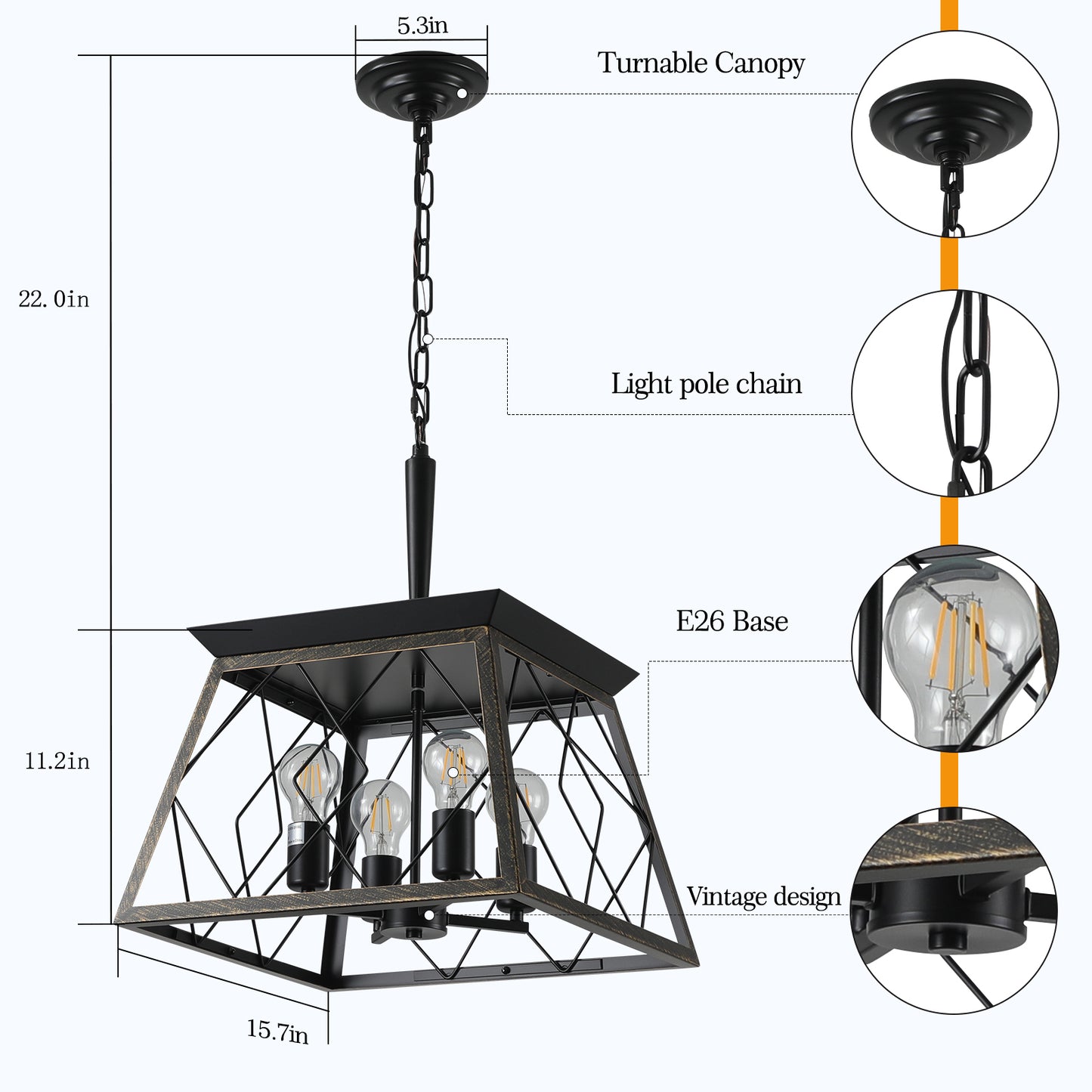 Kingsly Industrial Light Vintage Chandelier