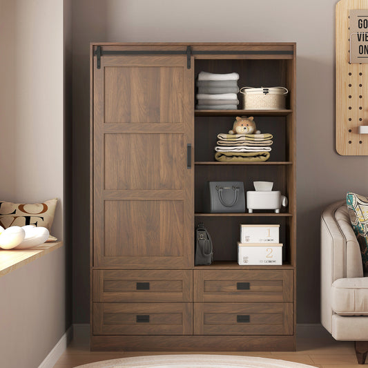 Marites Modern Tall Armoire Wardrobe with Barn Door and Storage