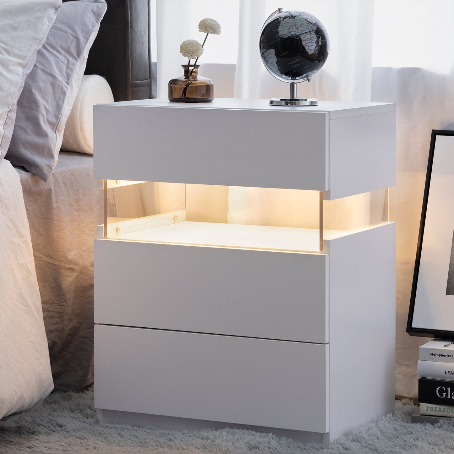 Fremont Contemporary Acrylic LED Bedside Table