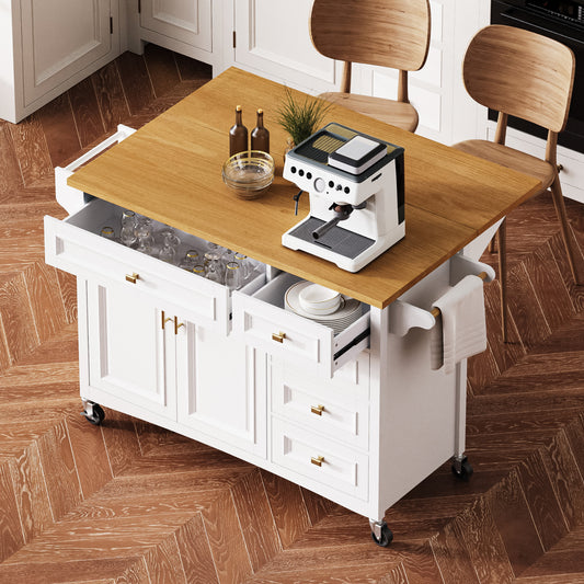 Elmcrest Modern 52'' Kitchen Island with Drop Leaf and Storage