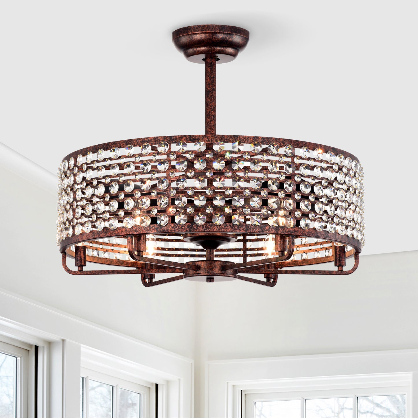 Lula Contemporary Crystal Ceiling Fan Chandelier