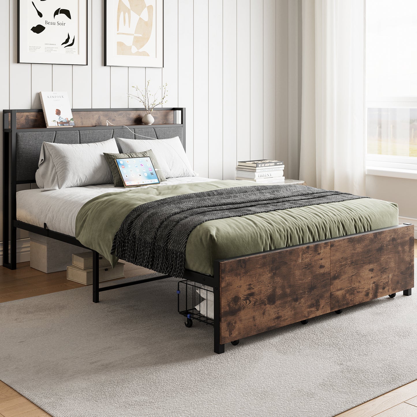 Eda Industrial Vintage Storage Bed