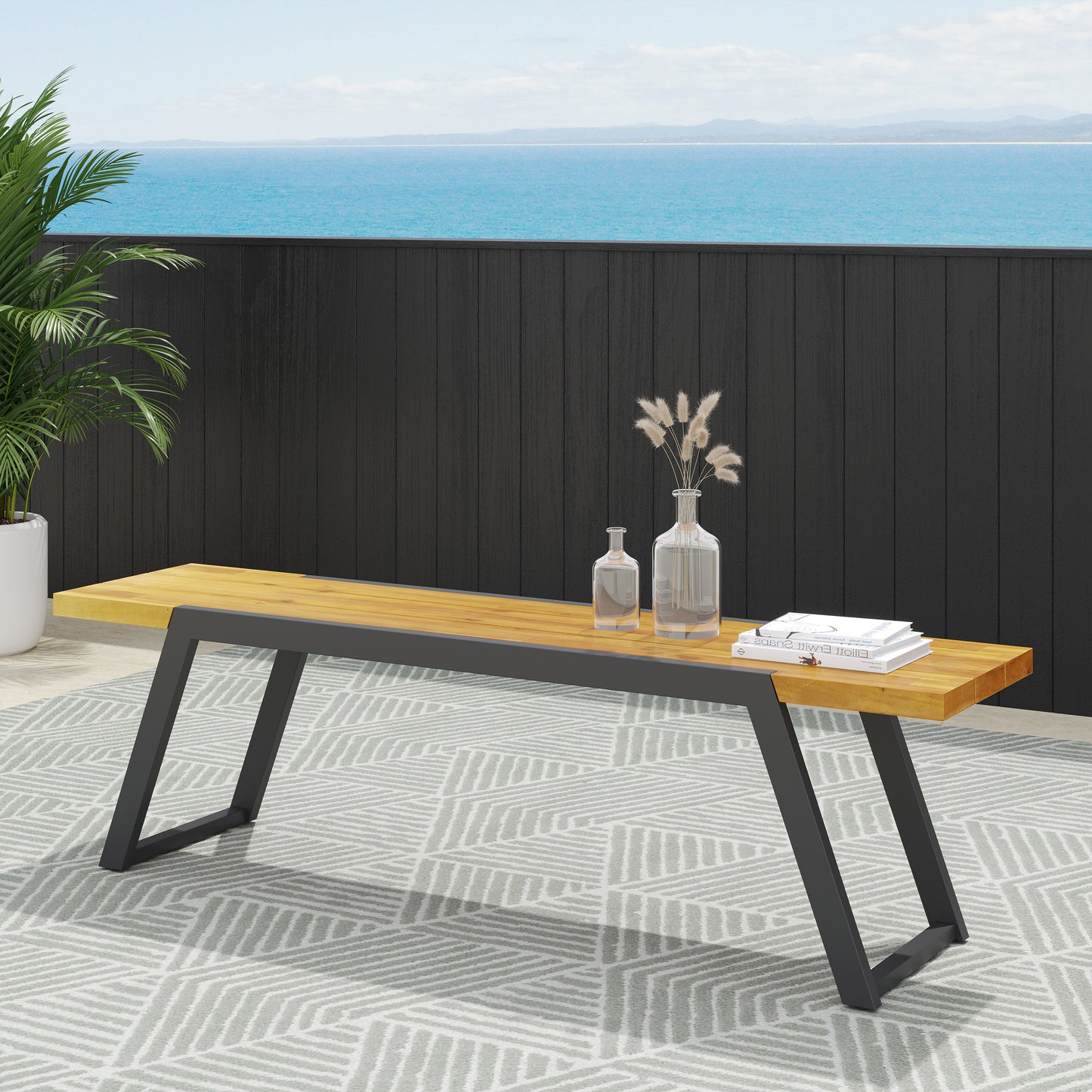Centerville Modern Wood Metal Bench