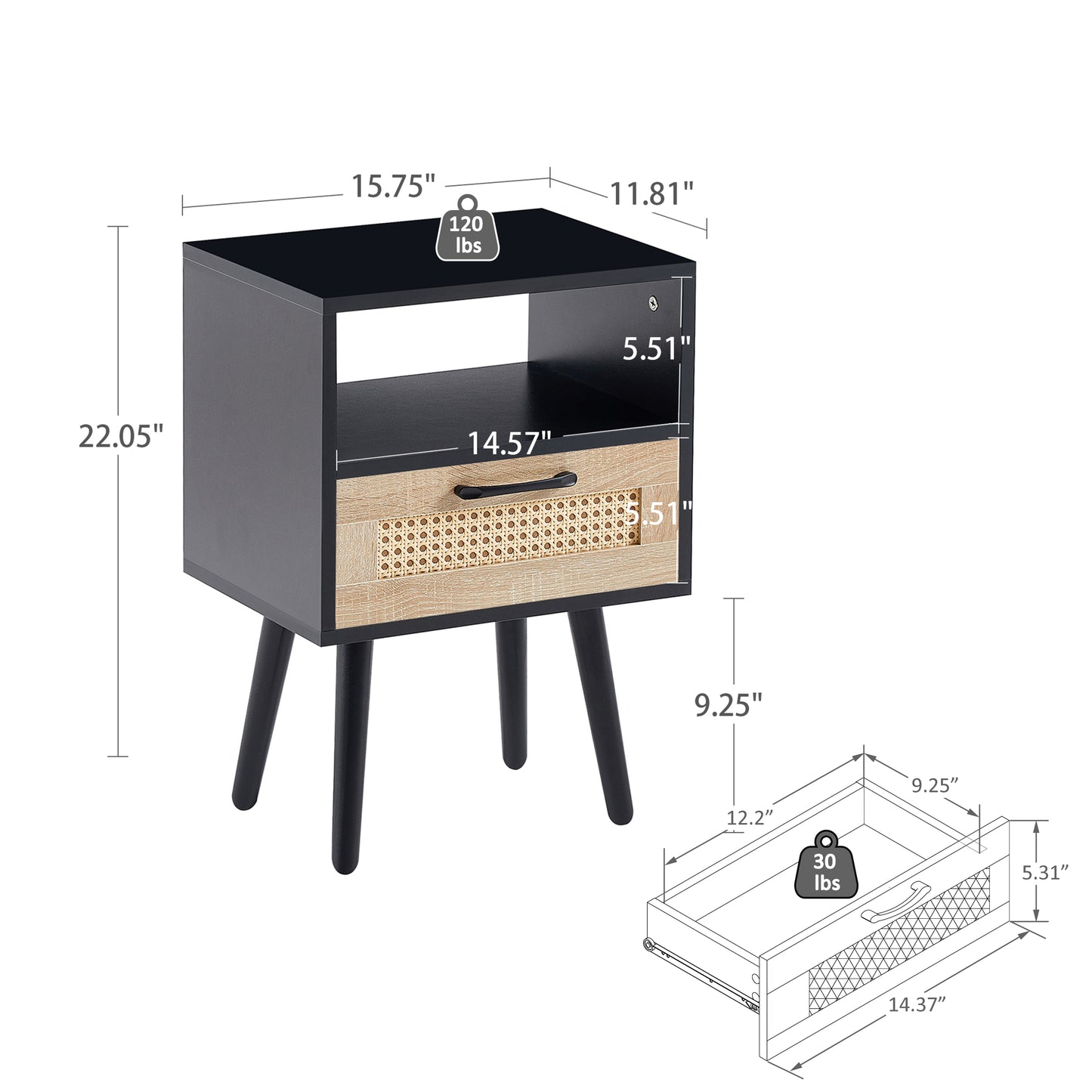 Ghivi Modern Rattan End Table Drawer