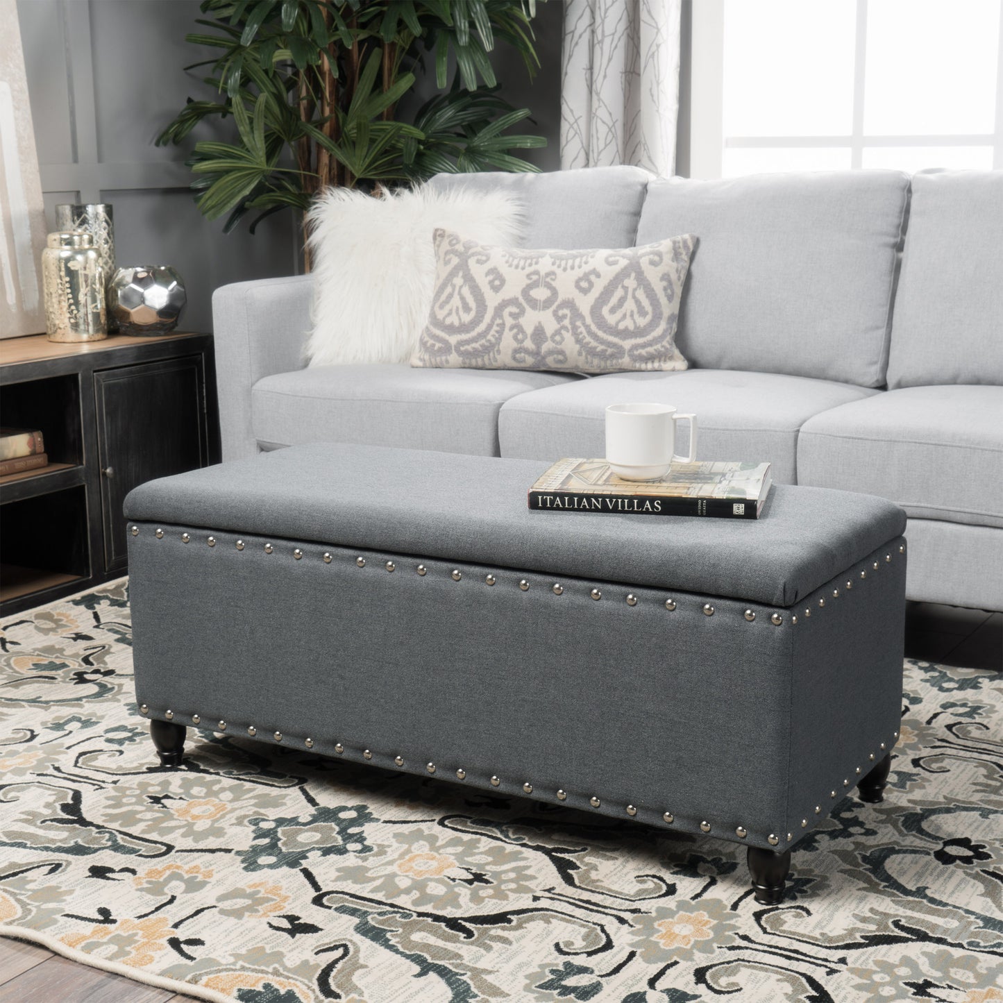 Mission Contemporary Velvet Storage Ottoman
