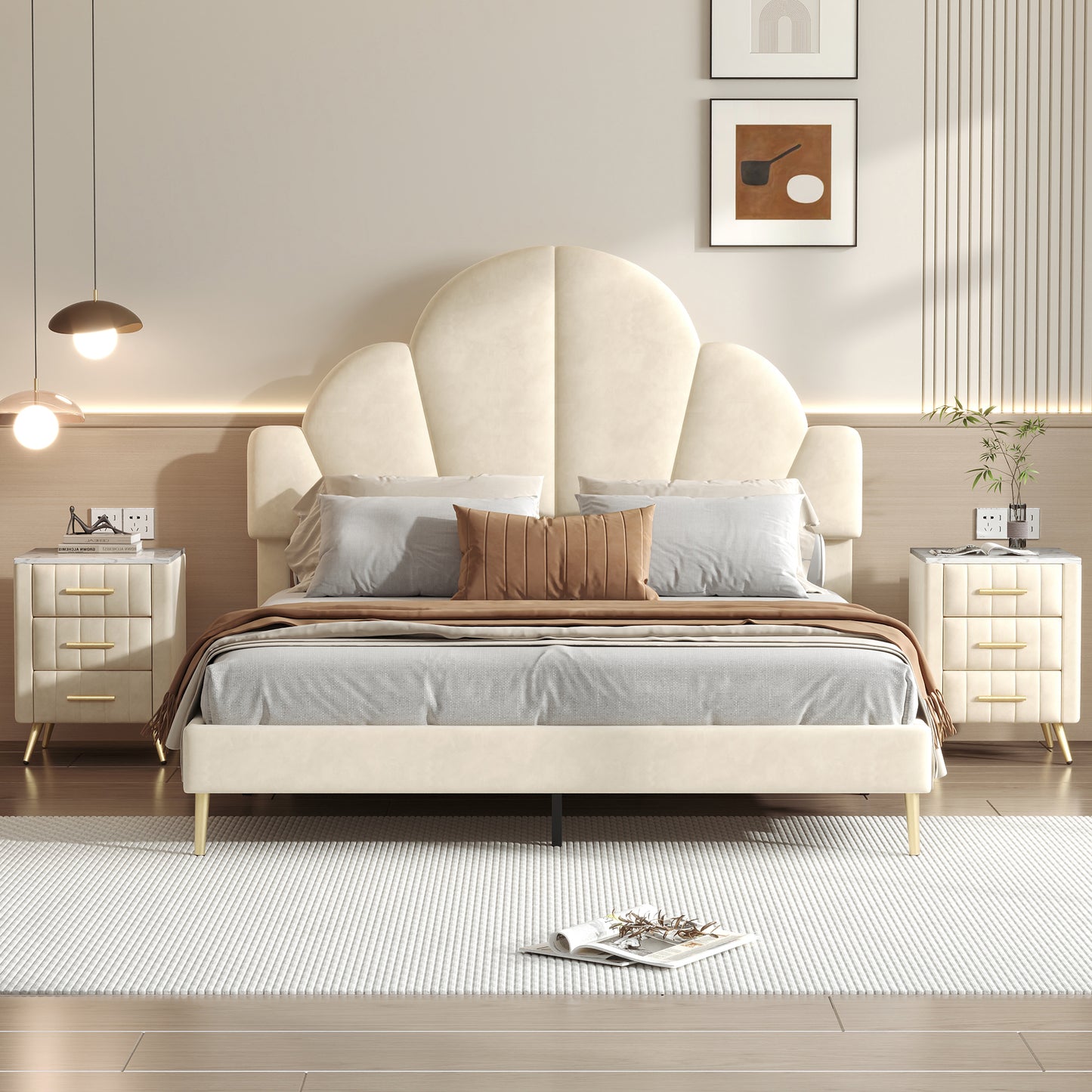 Somerset Modern Velvet Petal Bedroom Set