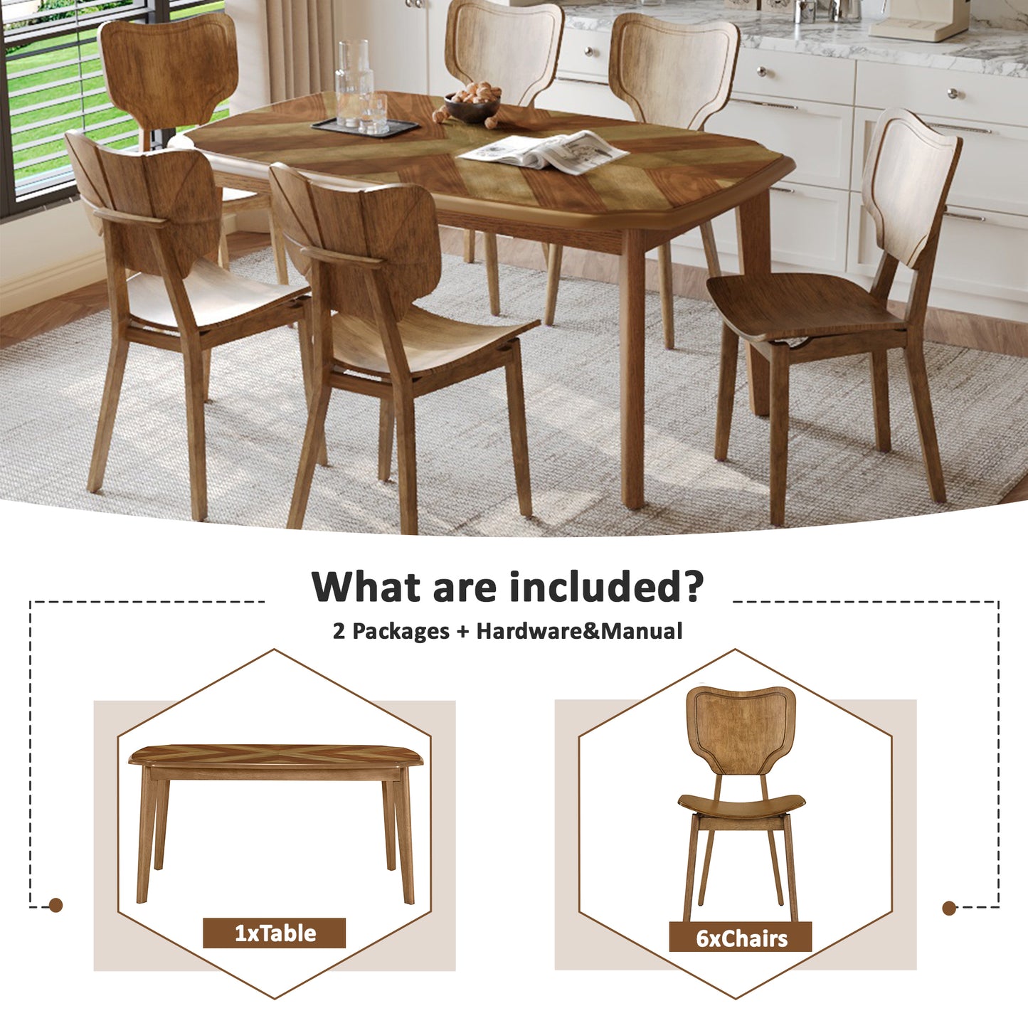 Ghivi Mid-Century 7-Piece Curved Back Dining Set