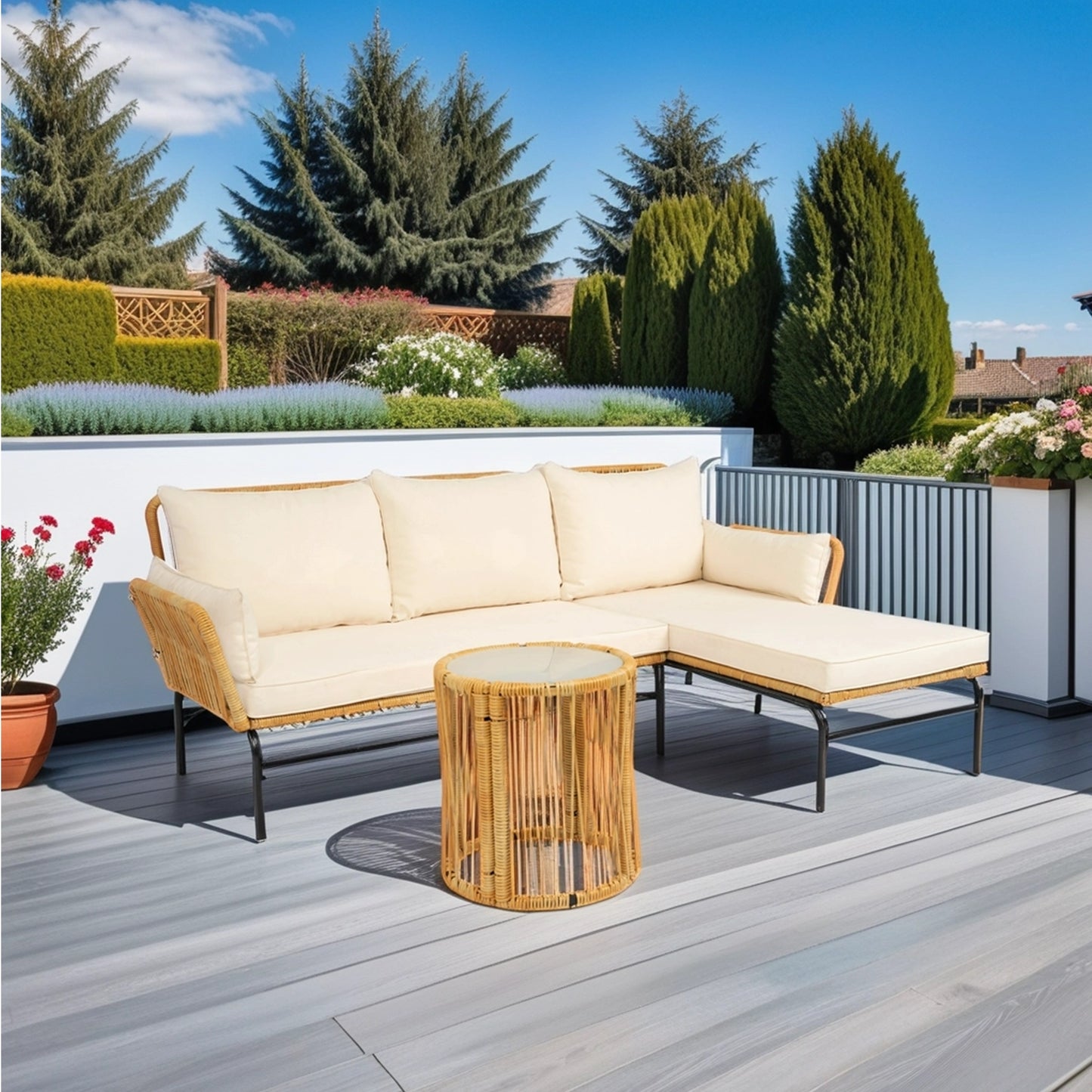 Marcel Modern Natural Wicker Patio Set