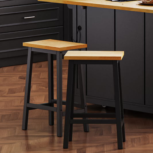 Justo Craftsman Solid Wood Farmhouse Bar Stools, Set of 2