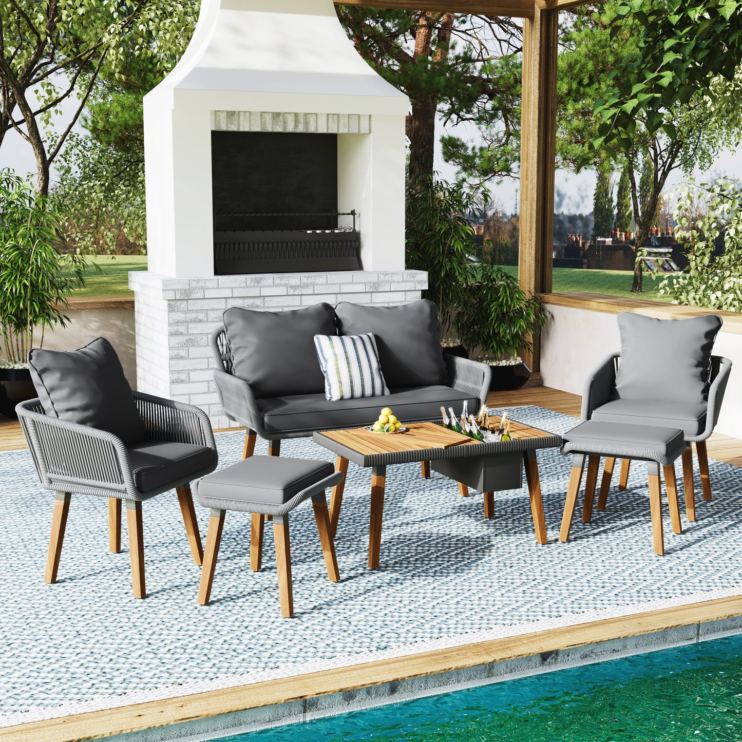 Calista Contemporary Outdoor Acacia Patio Set