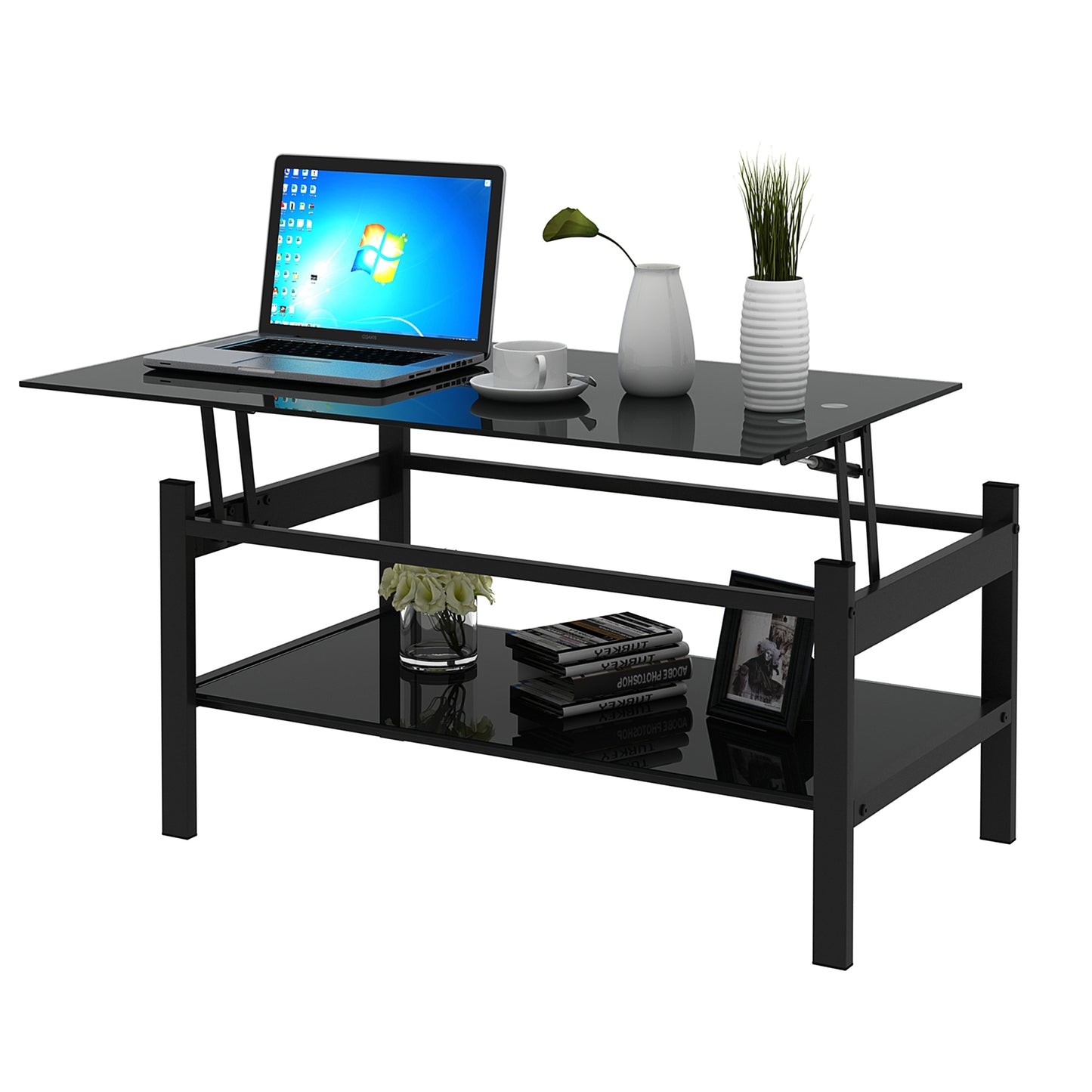 Centerville Modern Glass Lift Top Coffee Table