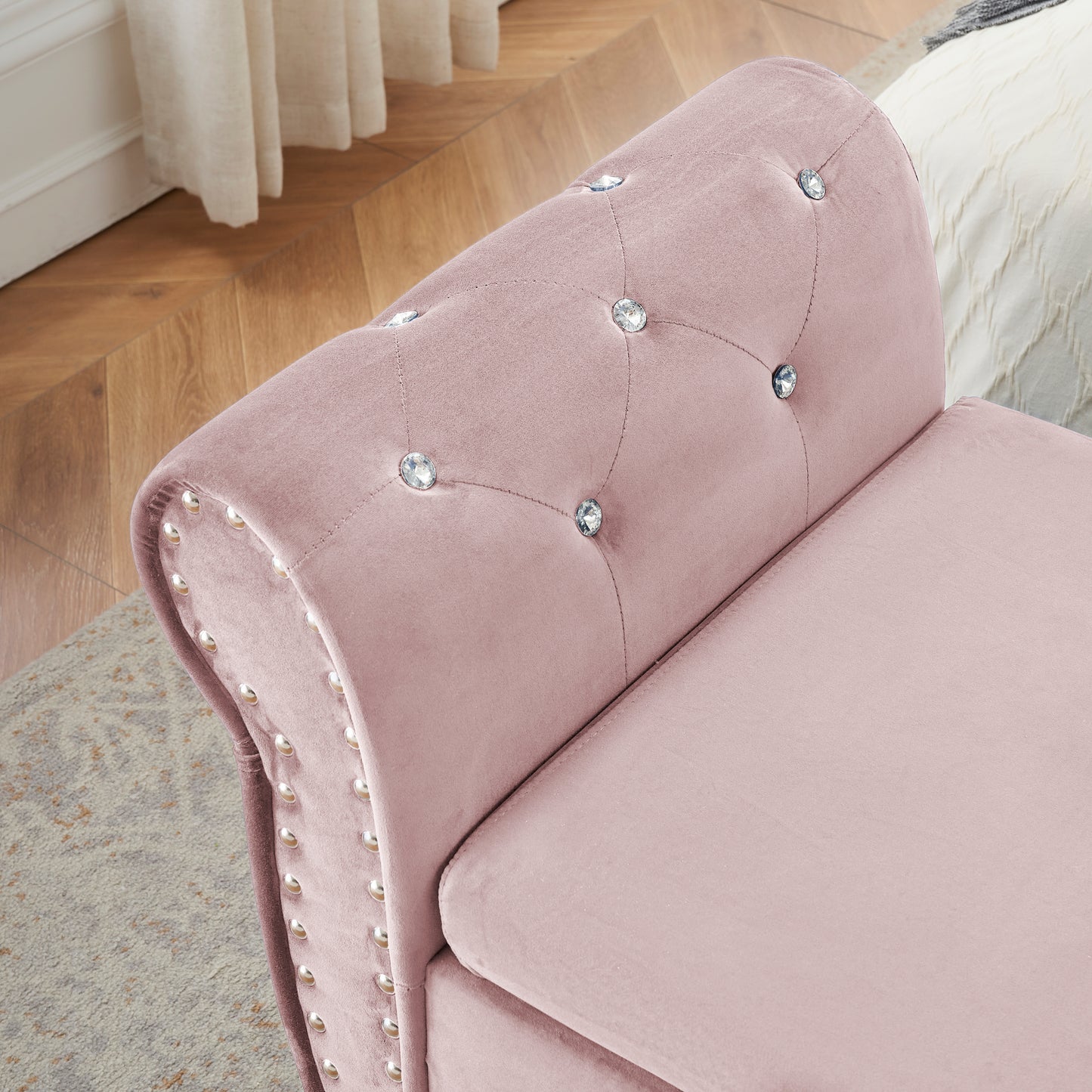 Fitch Mid-Century Velvet Crystal Storage Bench