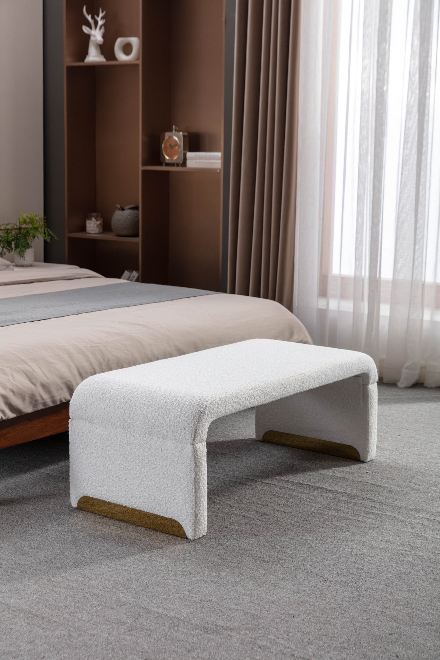 Mission Modern Boucle Fabric Ottoman Bench