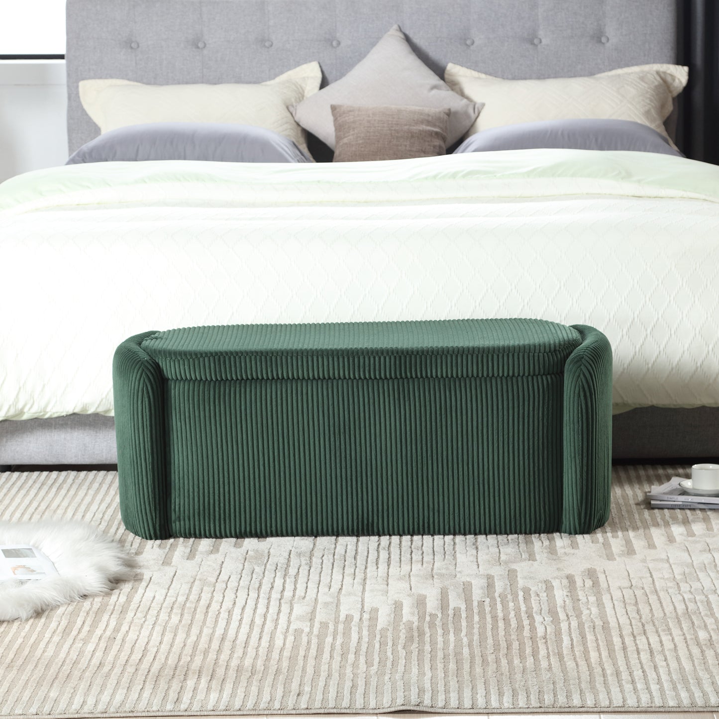 Elmcrest Contemporary Emerald Storage Ottoman