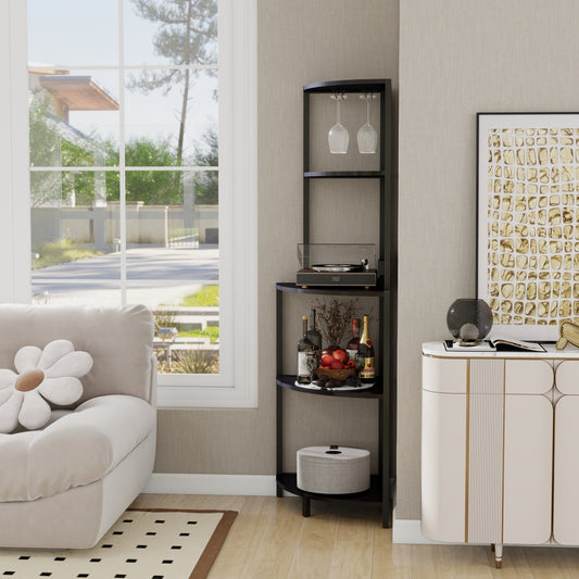 Westport Modern 5-Tier Corner Shelf with LED & USB, Glass Holder, Tall Narrow Bookshelf