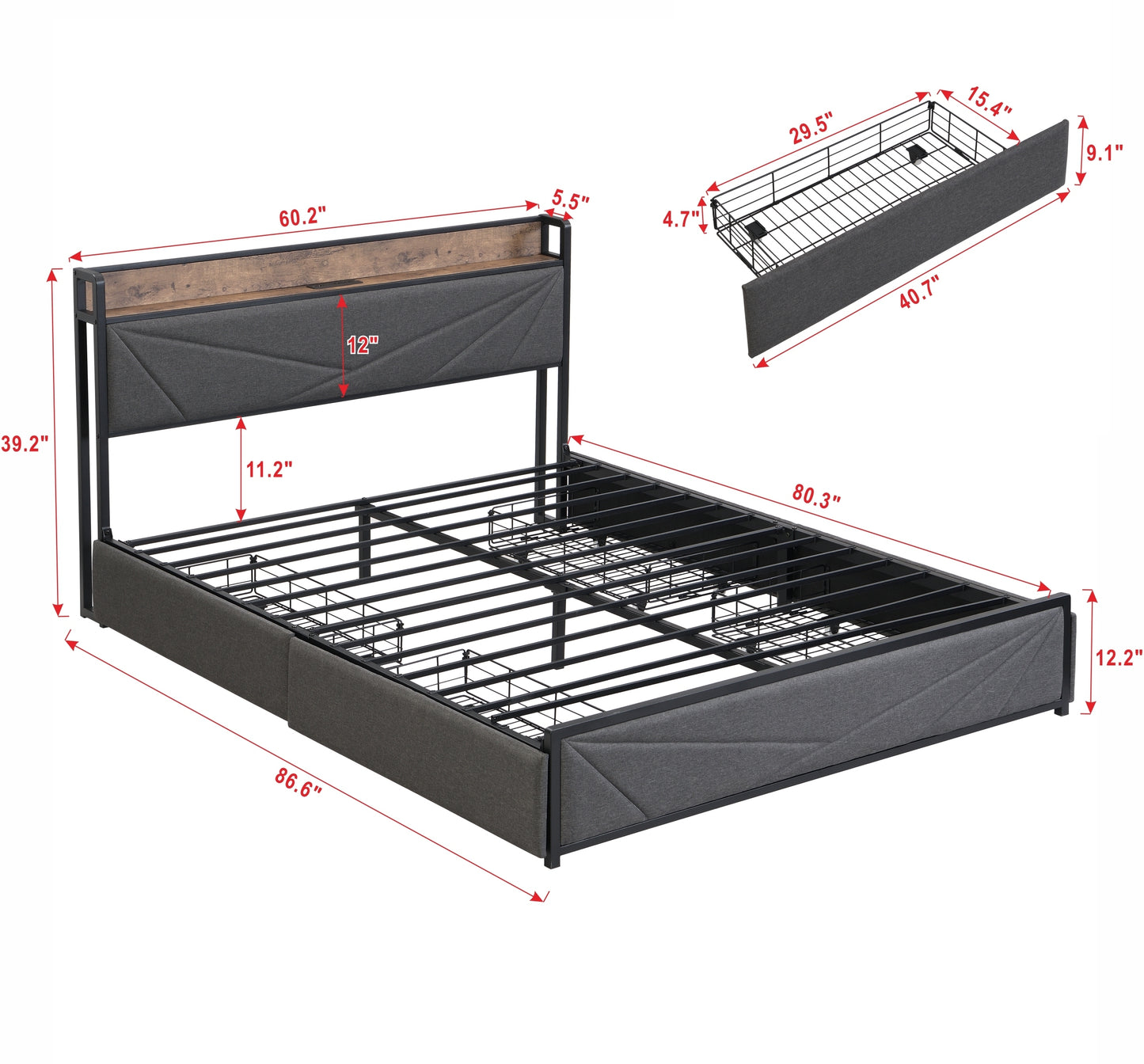 Justo Modern Charging Queen Bed