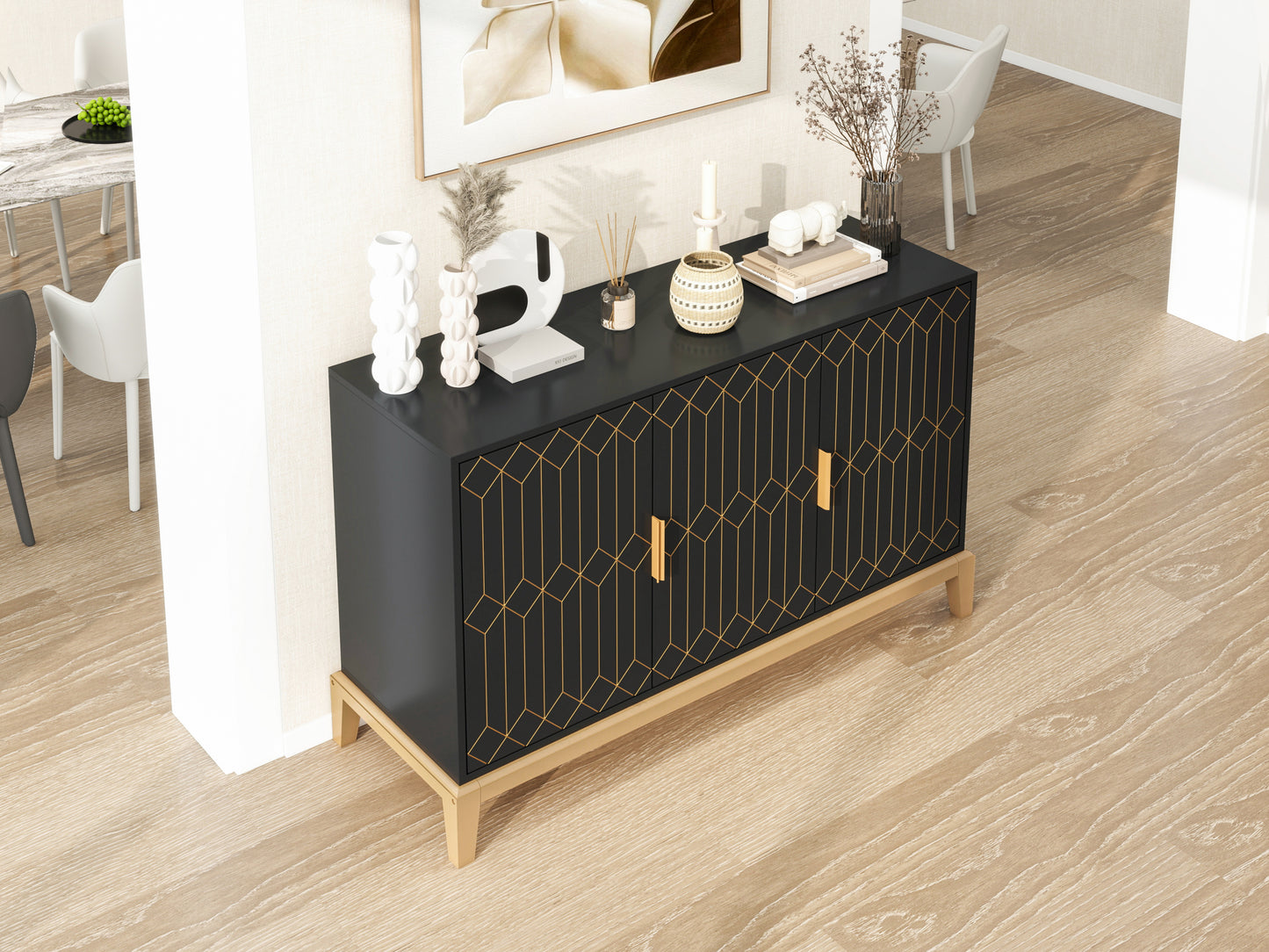 Emery Mid-Century Carved Line Storage Cabinet