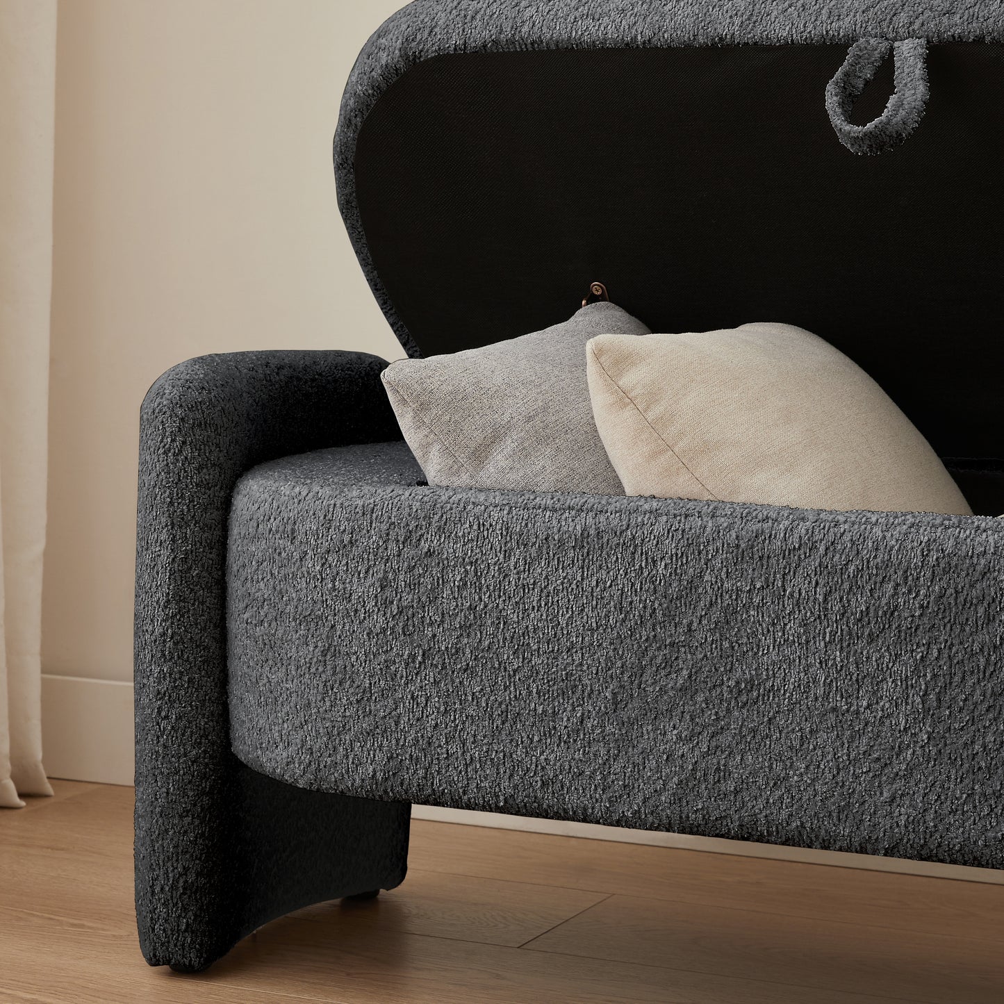 Kingsly Modern Oval Storage Fleece Ottoman