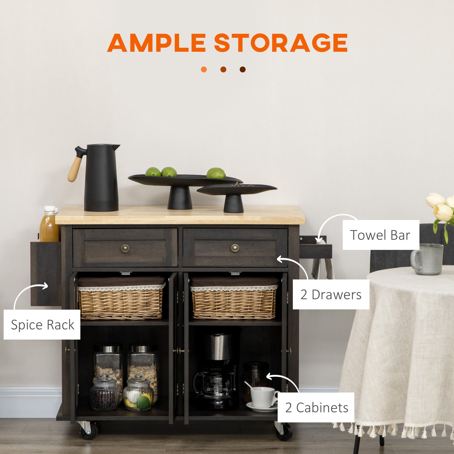 Centerville Modern Rolling Oak Kitchen Cart