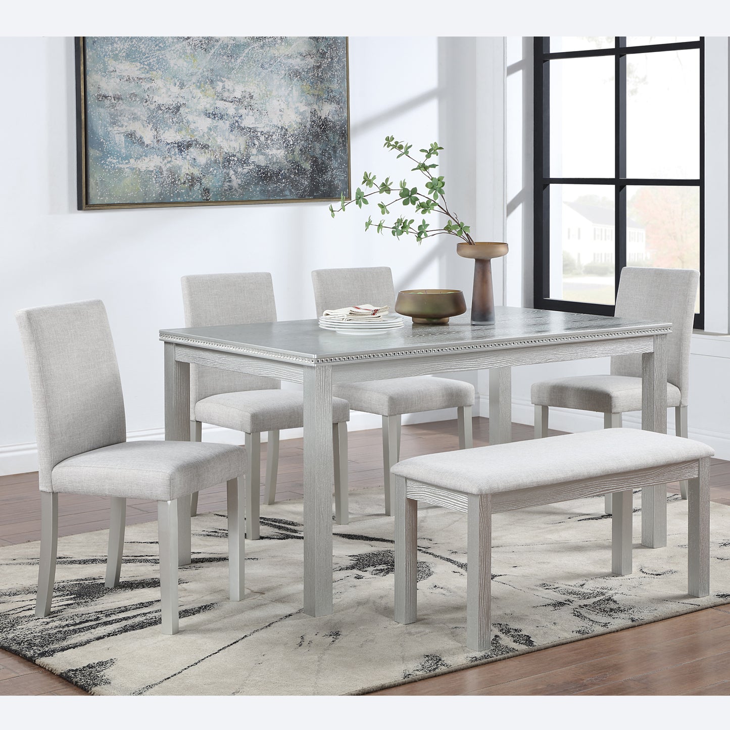 Oakridge Modern Wooden Dining Table with Bench, 6 Seater