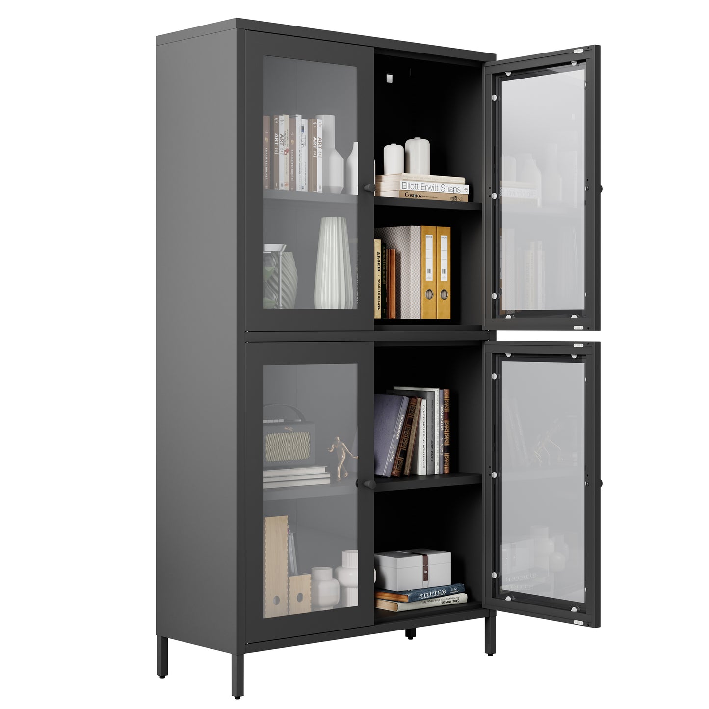 Elmcrest Modern Metal Glass Cabinet