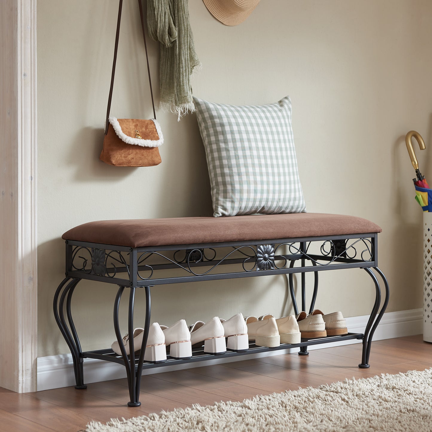 Justo Industrial Rustic Shoe Bench