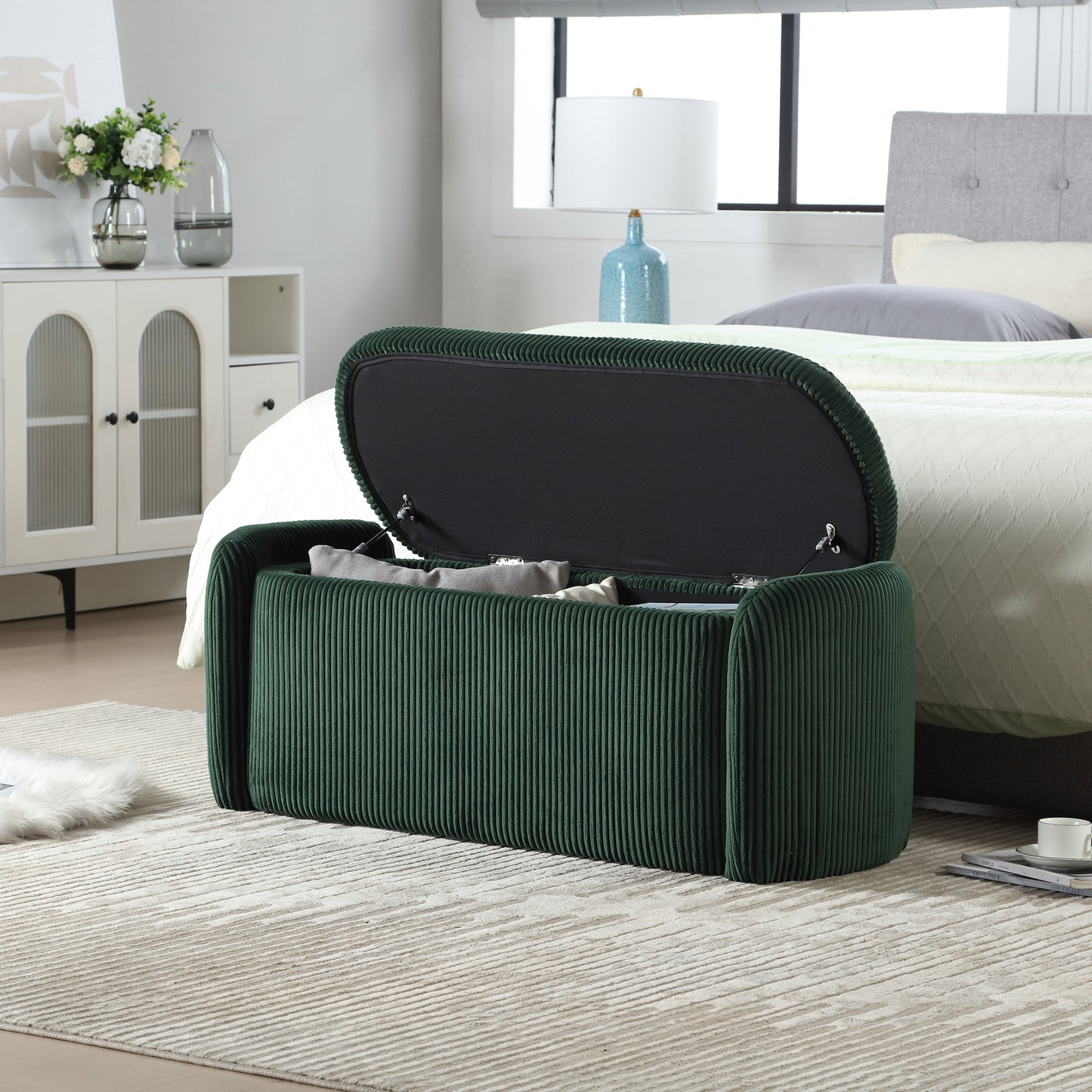 Elmcrest Contemporary Emerald Storage Ottoman