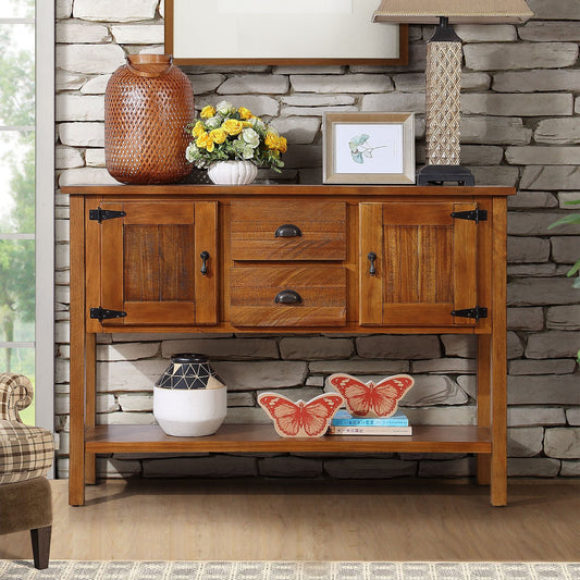 Bartholomew Craftsman Solid Wood Sideboard with Drawers and Cabinets
