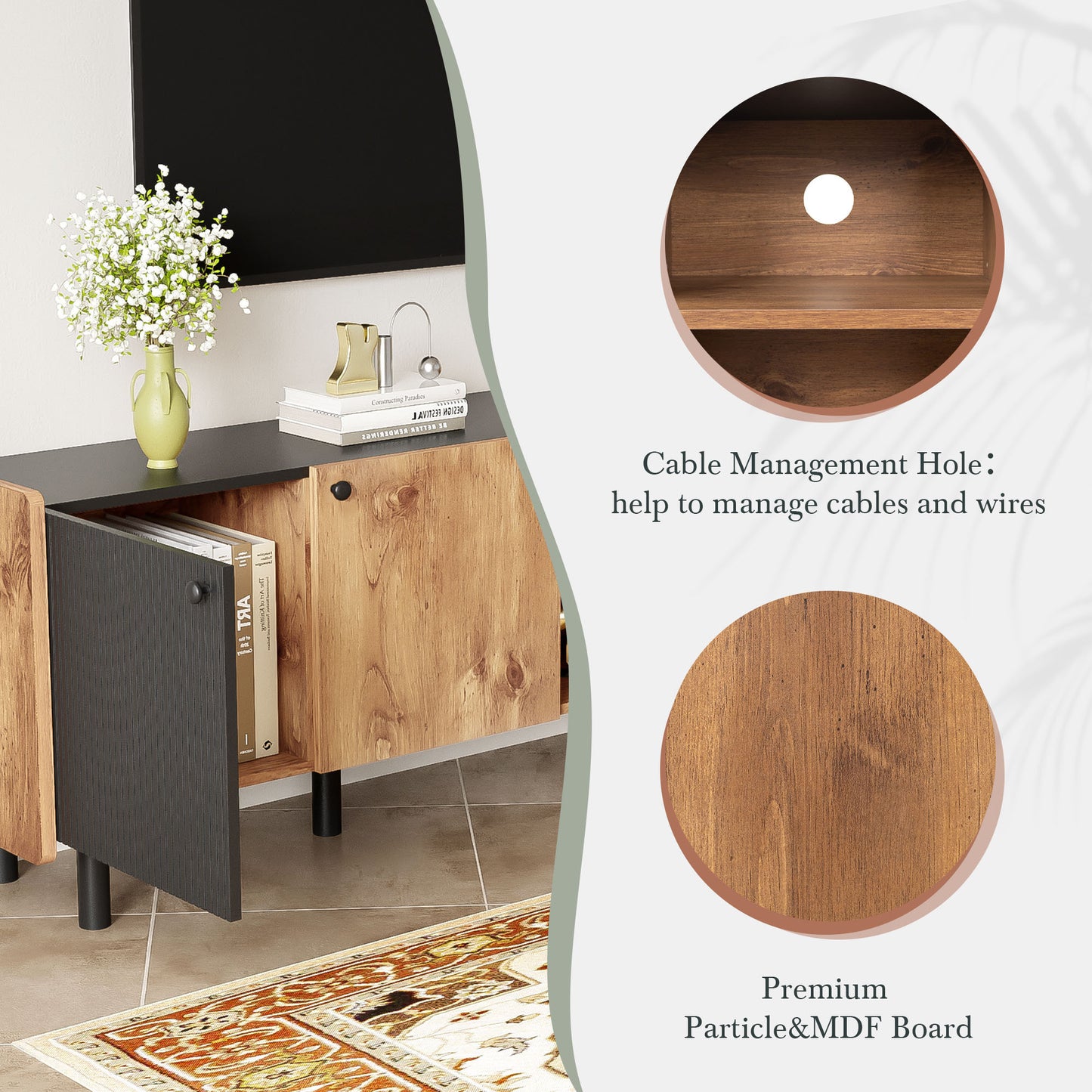 Mission Mid-Century TV Stand Console Table Entertainment