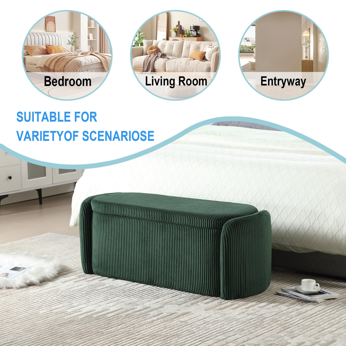 Elmcrest Contemporary Emerald Storage Ottoman