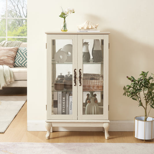 Marites Traditional Lighted Glass Door Curio Cabinet with Adjustable Shelves