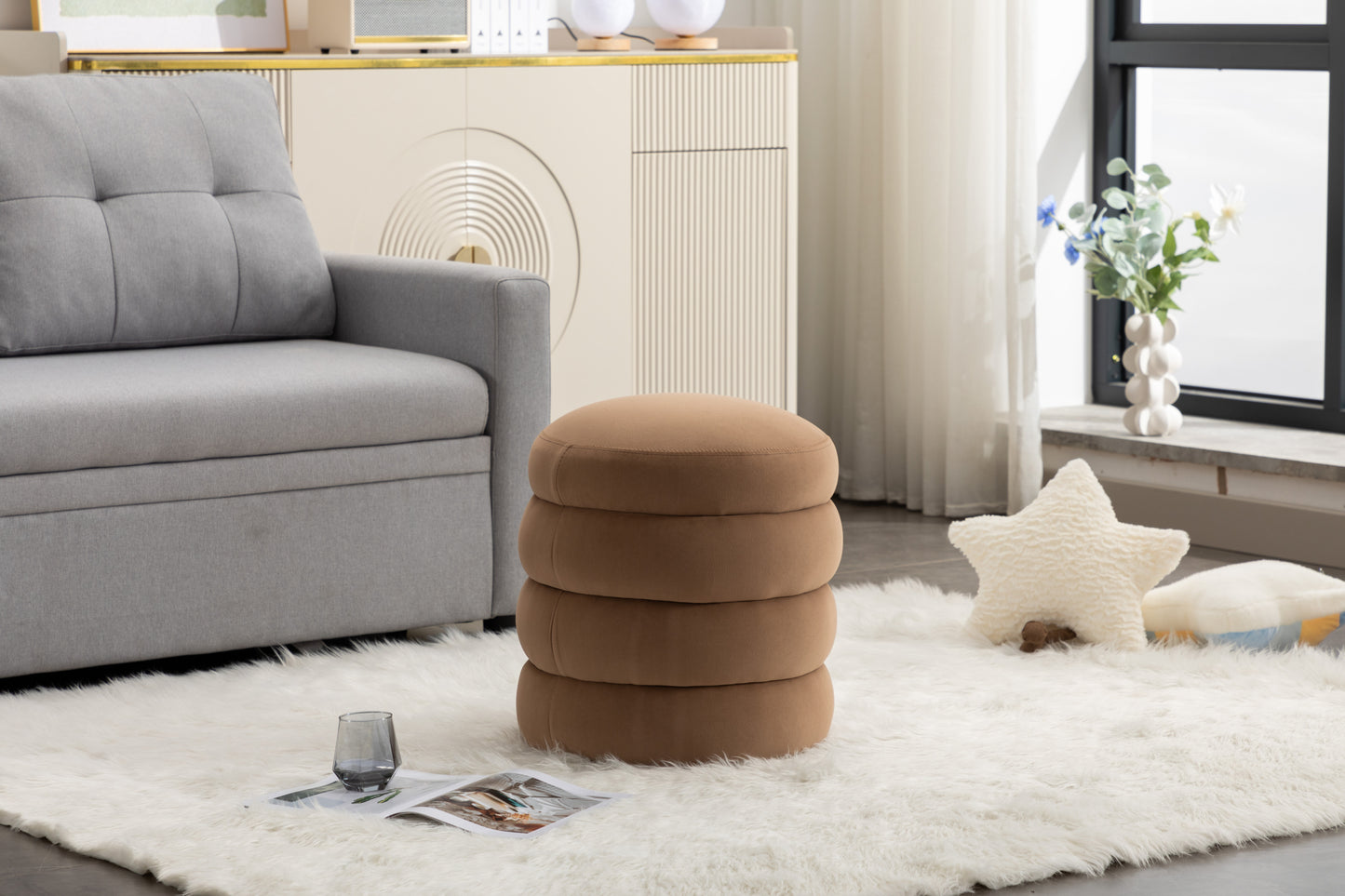 Ghivi Contemporary Velvet Round Footrest Ottoman