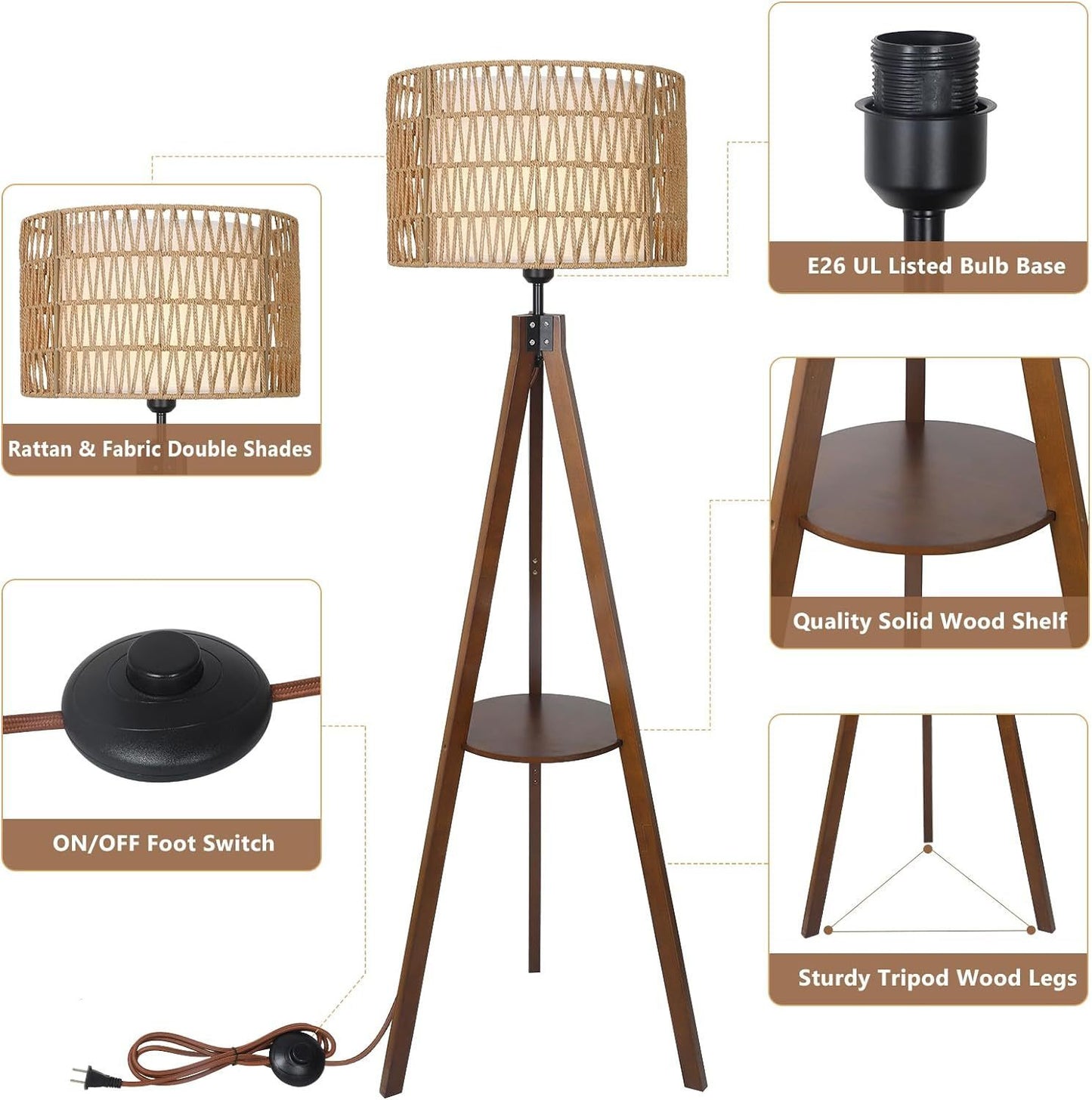 Lula Mid-Century Tripod Boho Shelf Lamp